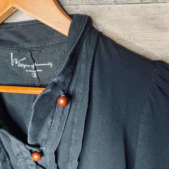 CITIZENS of Humanity Black Blouse Wood Buttons S - Picture 2 of 5